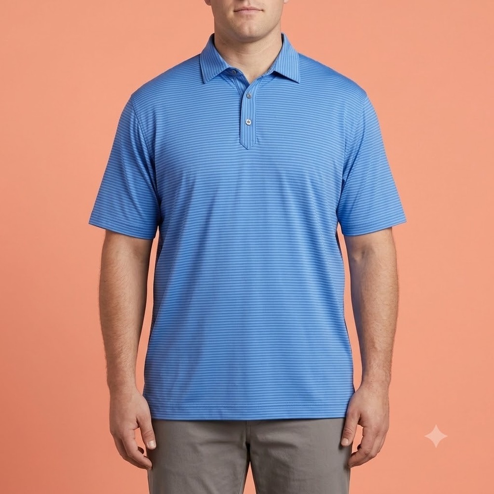 FootJoy FJ Golf Polo Shirt Mens XL Blue‎ Striped Short Sleeve Athletic EUC